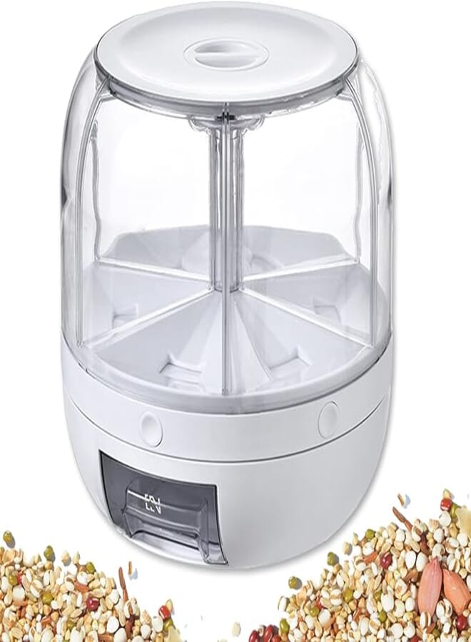 Aisny 6 in 1 Cereal Dispenser - 360° Rotating Travel Dispenser - Kitchen Organiser - Grain Dispenser for Rice, Beans, Cereal, Barley, Millet, Cornflakes