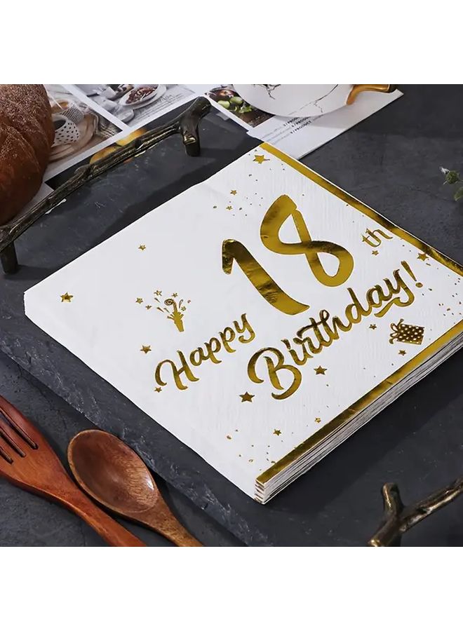 White 18th Birthday Party Napkins 20pcs 2 Ply Golden Foil Number Design 12 99x12 99 Inch - Image 5