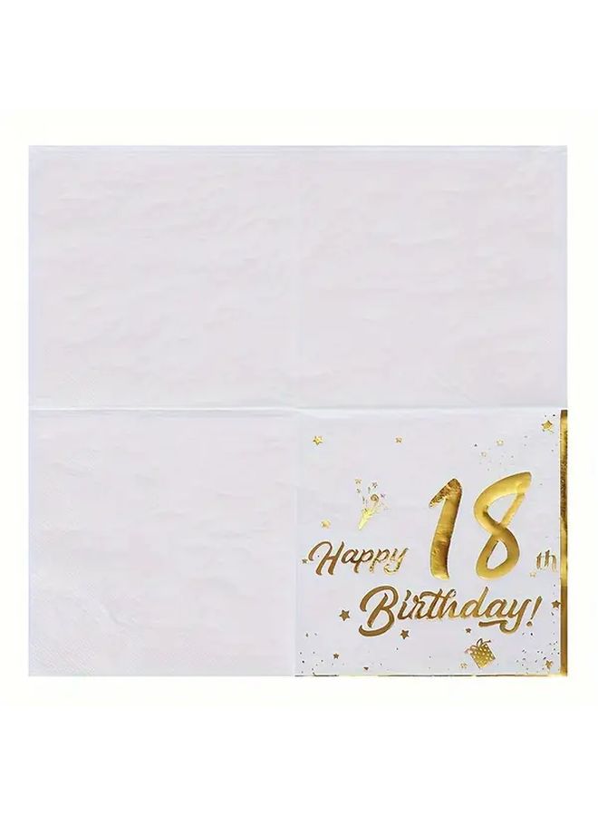 White 18th Birthday Party Napkins 20pcs 2 Ply Golden Foil Number Design 12 99x12 99 Inch - Image 2
