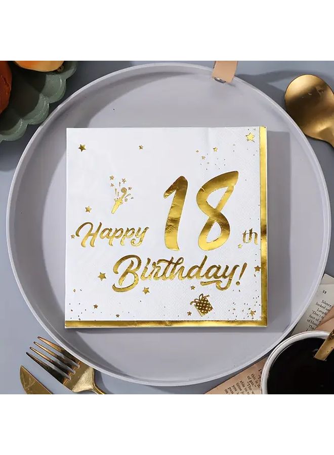 White 18th Birthday Party Napkins 20pcs 2 Ply Golden Foil Number Design 12 99x12 99 Inch - Image 4
