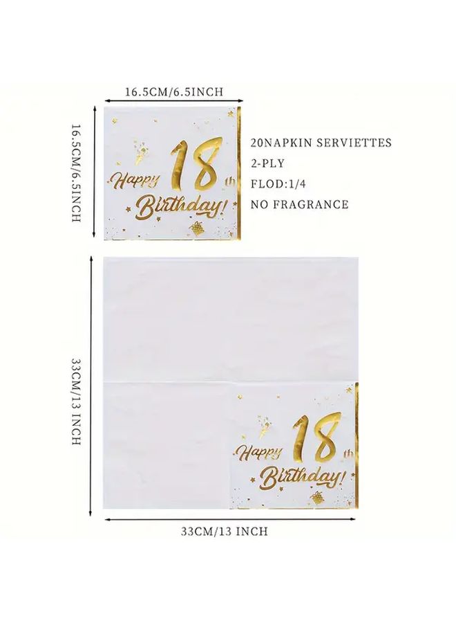 White 18th Birthday Party Napkins 20pcs 2 Ply Golden Foil Number Design 12 99x12 99 Inch - Image 3