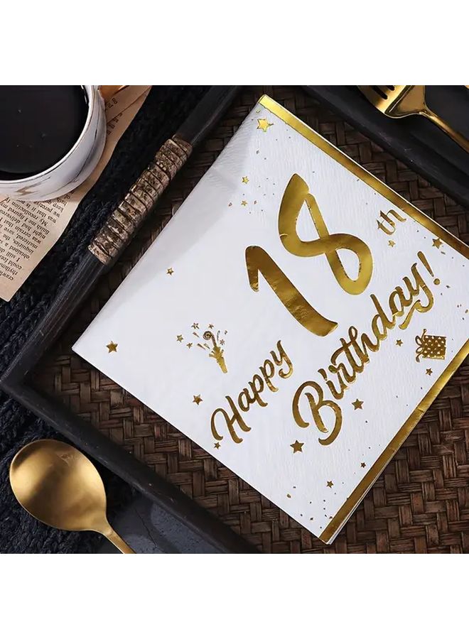 White 18th Birthday Party Napkins 20pcs 2 Ply Golden Foil Number Design 12 99x12 99 Inch - Image 1
