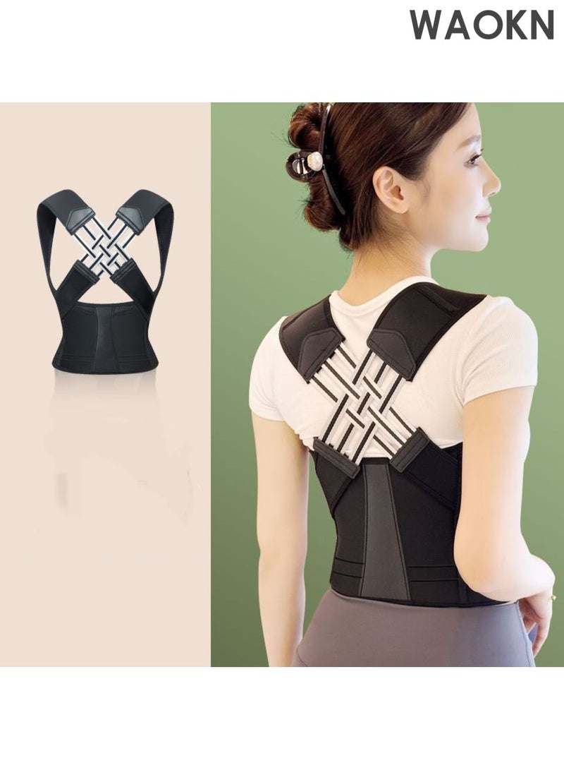 WAOKN Back Brace and Posture Corrector for Women and Men , Back Straightener Posture Corrector Scoliosis and Hunchback Correction Back Pain Spine Corrector Support Adjustable Posture Trainer , unisex , black . - Image 4
