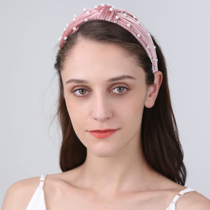 Funtopia Fashion Headbands for Women Girls, 10 Pcs Knotted Pearl Wide Top Knot Turban Hair Bands/ Hoops Vintage Velvet Leopard Print - Image 5