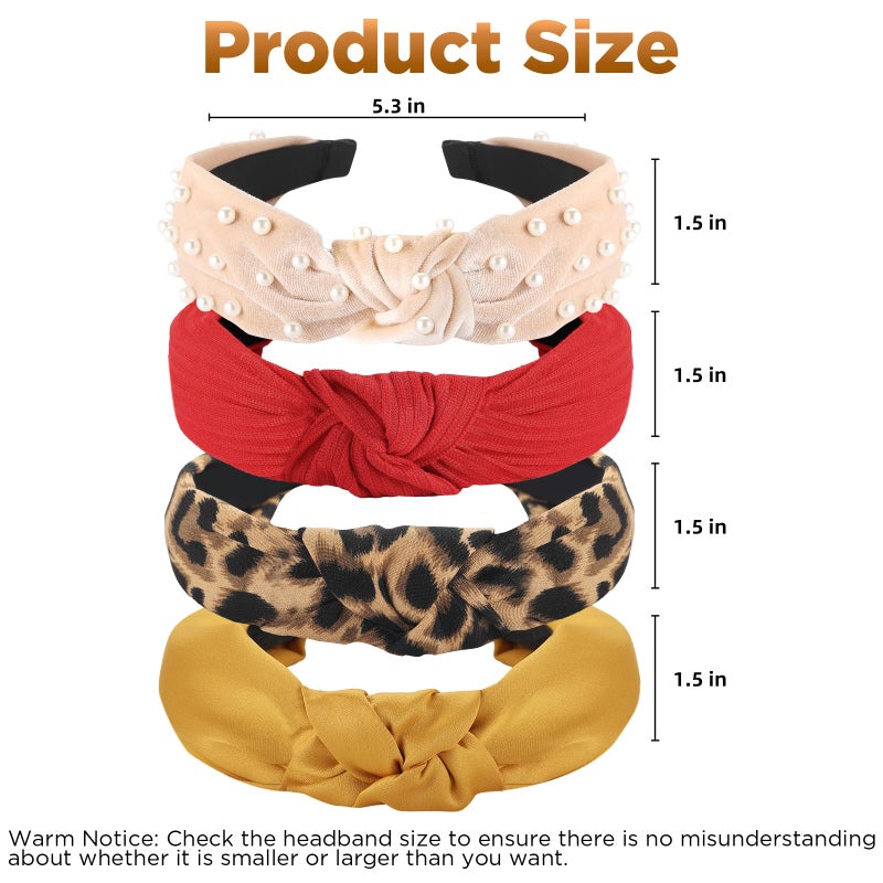 Funtopia Fashion Headbands for Women Girls, 10 Pcs Knotted Pearl Wide Top Knot Turban Hair Bands/ Hoops Vintage Velvet Leopard Print - Image 4