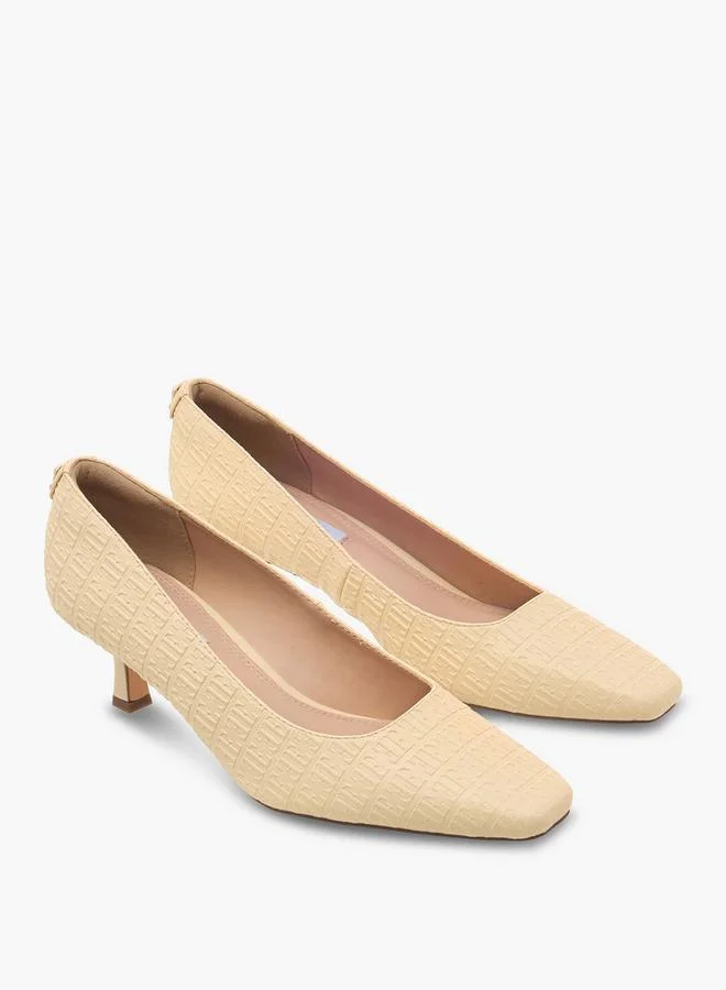 ELLE Women Monogram Textured Kitten Heel Pumps