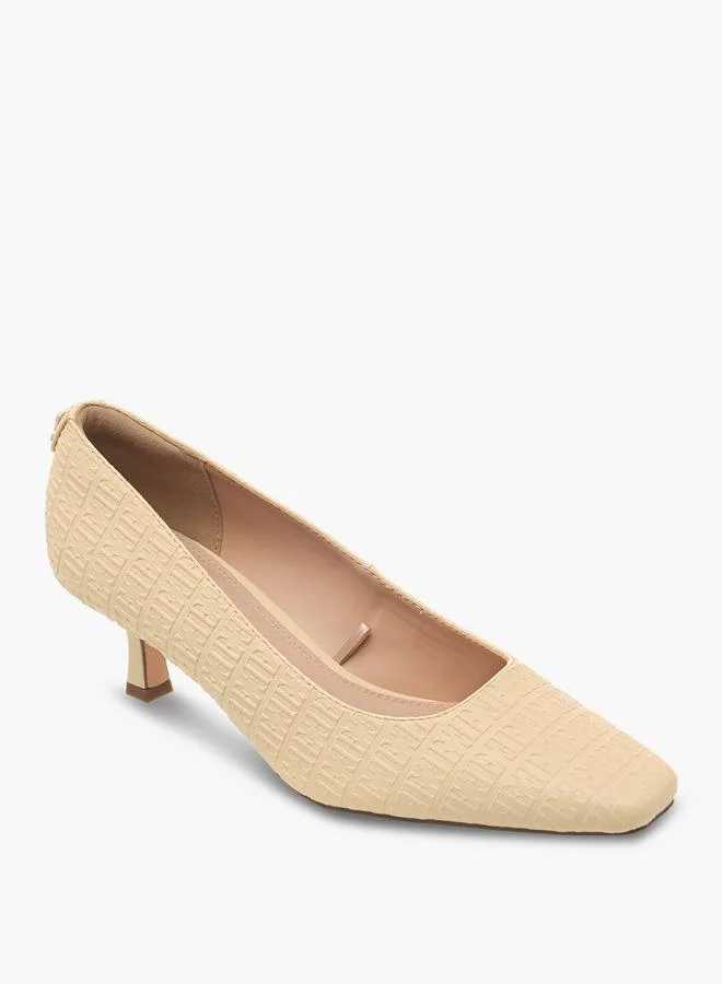 ELLE Women Monogram Textured Kitten Heel Pumps