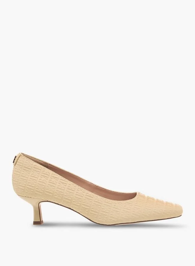 ELLE Women Monogram Textured Kitten Heel Pumps