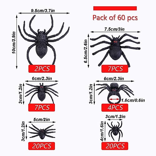 JIALWEN 60 Pieces Realistic Plastic Spiders Black Fake Spider Toys and Spider Rings Spider Toys Halloween Prank Prop for Halloween Home Party Decorations Multiple Sizes and Styles - Image 5