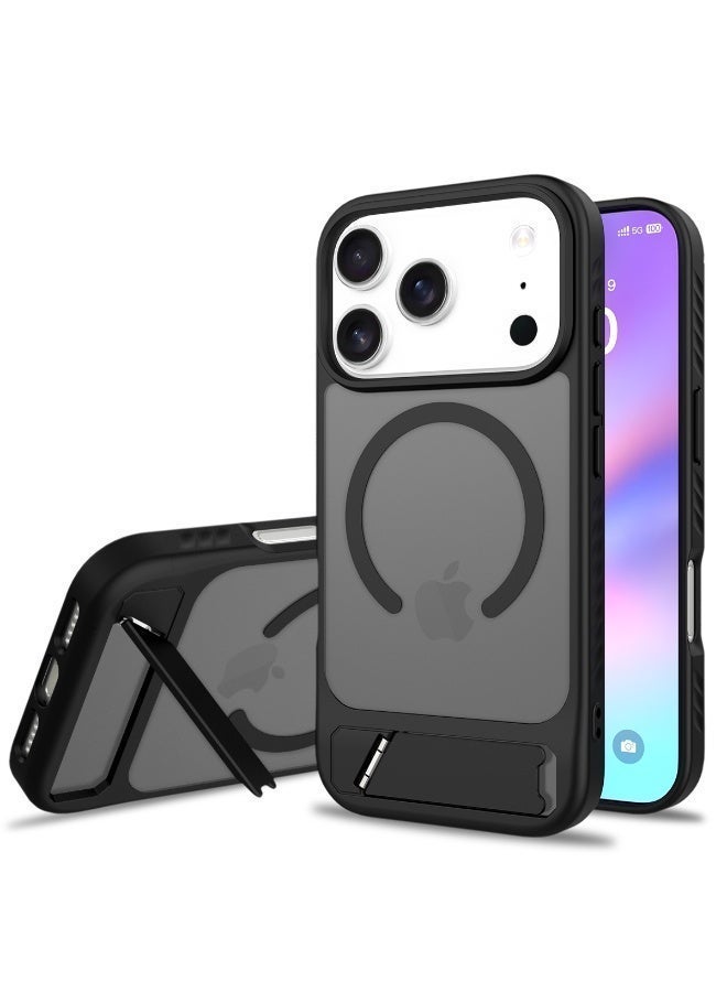 غطاء iPhone 17 Pro، غطاء مغناطيسي مع حامل غير مرئي، غلاف هاتف مقاوم للصدمات، أغطية خلفية غير لامعة لهاتف Apple 17 Pro 6.3" (2026) (أسود) - Image 1