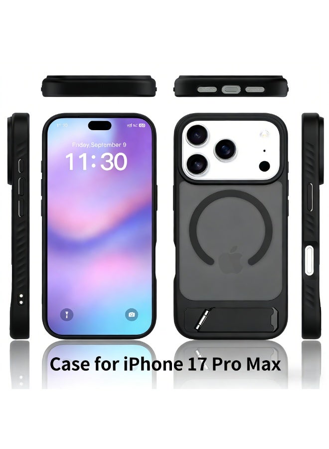 غطاء iPhone 17 Pro، غطاء مغناطيسي مع حامل غير مرئي، غلاف هاتف مقاوم للصدمات، أغطية خلفية غير لامعة لهاتف Apple 17 Pro 6.3" (2026) (أسود) - Image 2