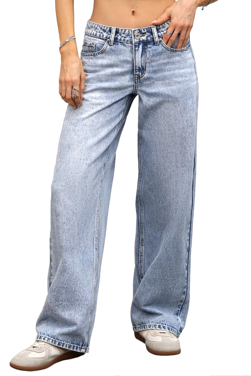 ELLEVEN Low Rise Baggy Jeans for Women Trendy Stretchy Y2K Wide Leg Jeans Boyfriend Straight Leg Denim Pants Light Blue Denim 4 - Image 1