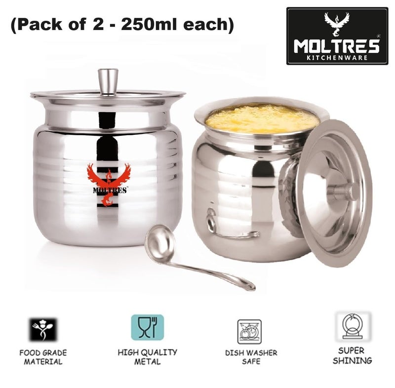 MOLTRES Ringer Stainless Steel Ghee Pot Dishwasher Freezer and Microwave Safe Ideal Storage Container for Ghee and Oil Pack Of 2 - Image 3