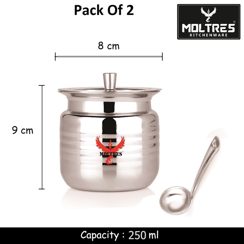 MOLTRES Ringer Stainless Steel Ghee Pot Dishwasher Freezer and Microwave Safe Ideal Storage Container for Ghee and Oil Pack Of 2 - Image 2