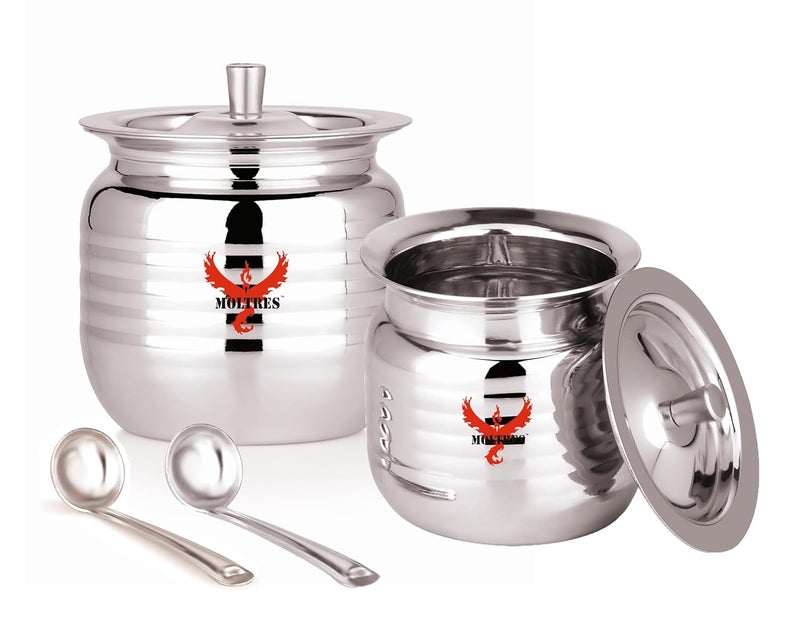 MOLTRES Ringer Stainless Steel Ghee Pot Dishwasher Freezer and Microwave Safe Ideal Storage Container for Ghee and Oil Pack Of 2 - Image 1