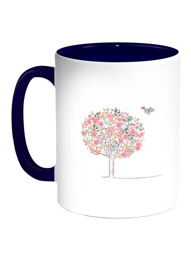 RYN Birds On A Tree Printed Coffee Mug Blue/White/Pink 11ounce