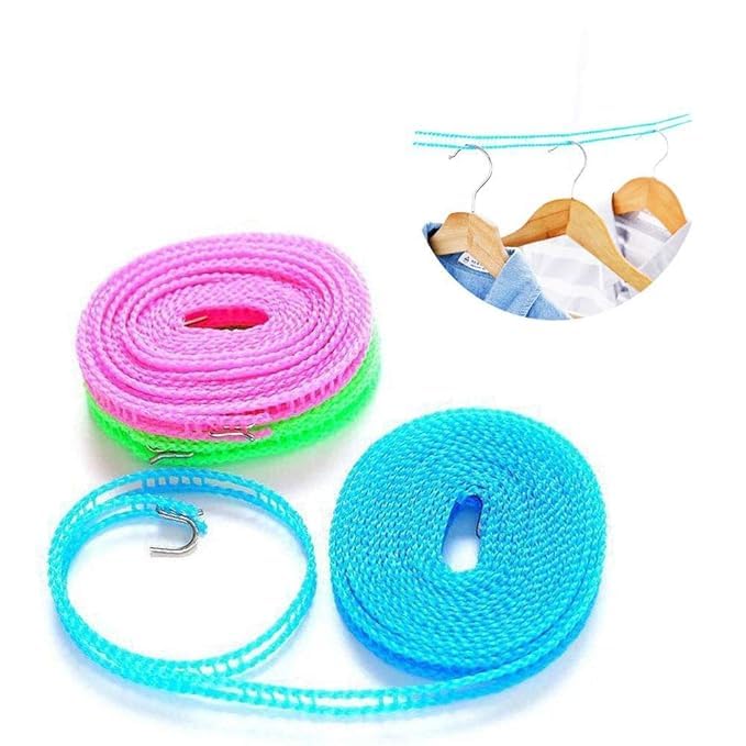 Madric 2Pc 5 Meters Windproof AntiSlip Clothes Washing Line Drying Nylon Rope with Hooks Cloth Drying Rope with Hooks Rope for Cloth Drying Cloth Drying Rope Cloth Hanging Rope - Image 3