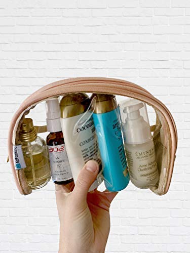 EzPacking Half Moon Bag/Clear Cosmetic Pouch for Purse/Transparent TSA Compliant Clear Quart Bag for Travel/See-Through Clutch or Handbag for Makeup/Made From Vegan Leather, Vinyl PVC & Suede (Blush) - Image 4