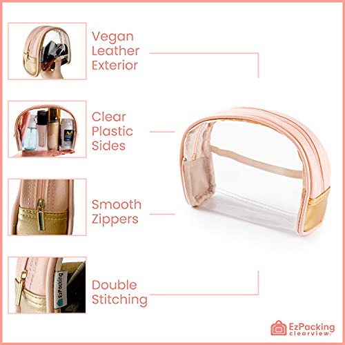 EzPacking Half Moon Bag/Clear Cosmetic Pouch for Purse/Transparent TSA Compliant Clear Quart Bag for Travel/See-Through Clutch or Handbag for Makeup/Made From Vegan Leather, Vinyl PVC & Suede (Blush) - Image 3