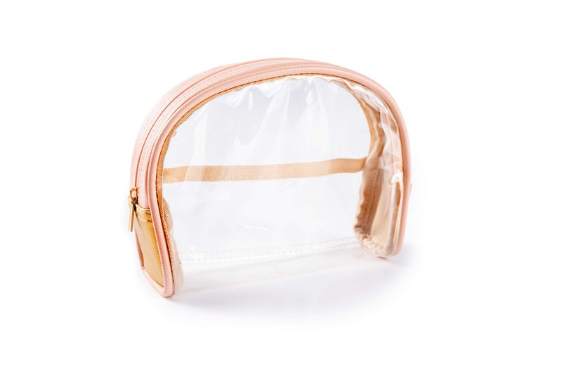 EzPacking Half Moon Bag/Clear Cosmetic Pouch for Purse/Transparent TSA Compliant Clear Quart Bag for Travel/See-Through Clutch or Handbag for Makeup/Made From Vegan Leather, Vinyl PVC & Suede (Blush) - Image 1