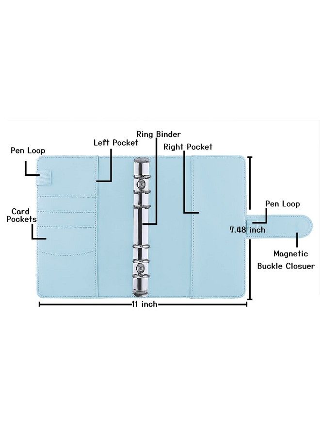 Antner A6 Pu Leather Notebook Binder Refillable 6 Ring Budget Binder For A6 Filler Paper Loose Leaf Personal Planner Binder Cover With Magnetic Buckle Mint Blue  - Image 5