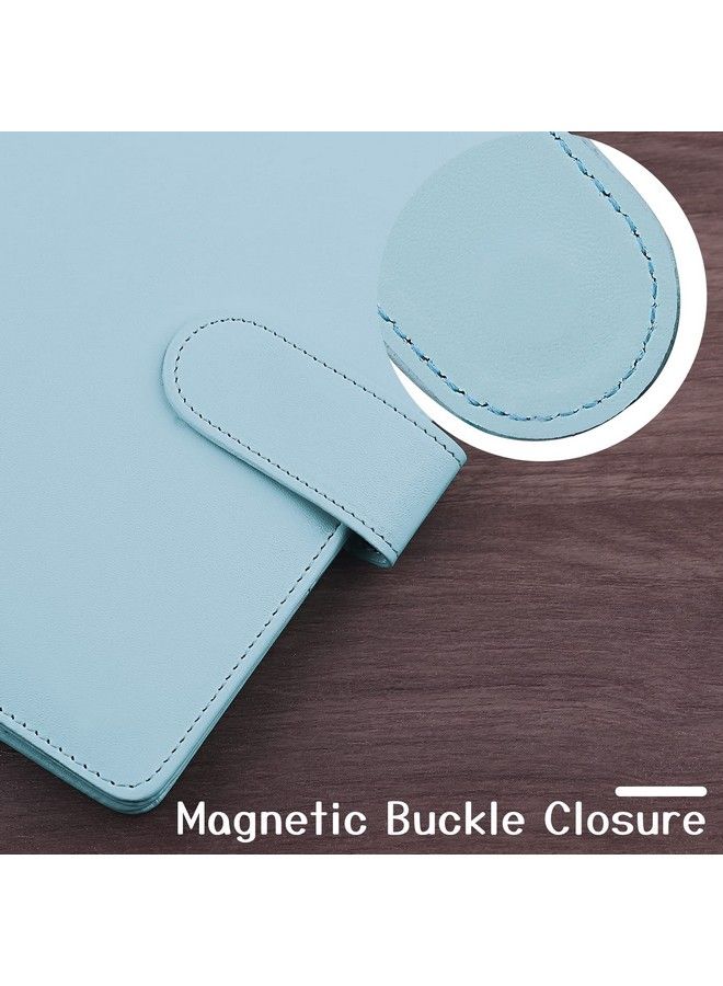 Antner A6 Pu Leather Notebook Binder Refillable 6 Ring Budget Binder For A6 Filler Paper Loose Leaf Personal Planner Binder Cover With Magnetic Buckle Mint Blue  - Image 4