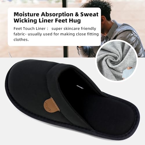 WALKFUN Men's Memory Foam Slippers Anti Slip Indoor House Shoes(Pure Black 9-10) - Image 3