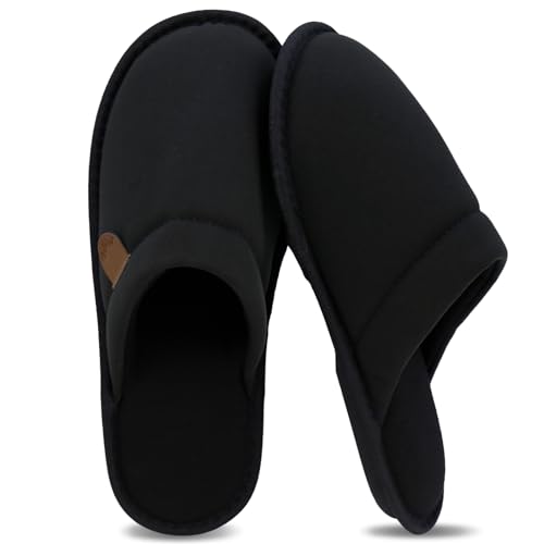 WALKFUN Men's Memory Foam Slippers Anti Slip Indoor House Shoes(Pure Black 9-10) - Image 1