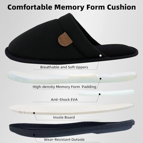 WALKFUN Men's Memory Foam Slippers Anti Slip Indoor House Shoes(Pure Black 9-10) - Image 2