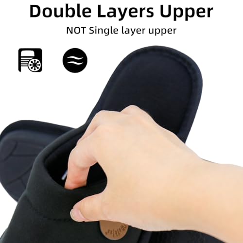WALKFUN Men's Memory Foam Slippers Anti Slip Indoor House Shoes(Pure Black 9-10) - Image 4