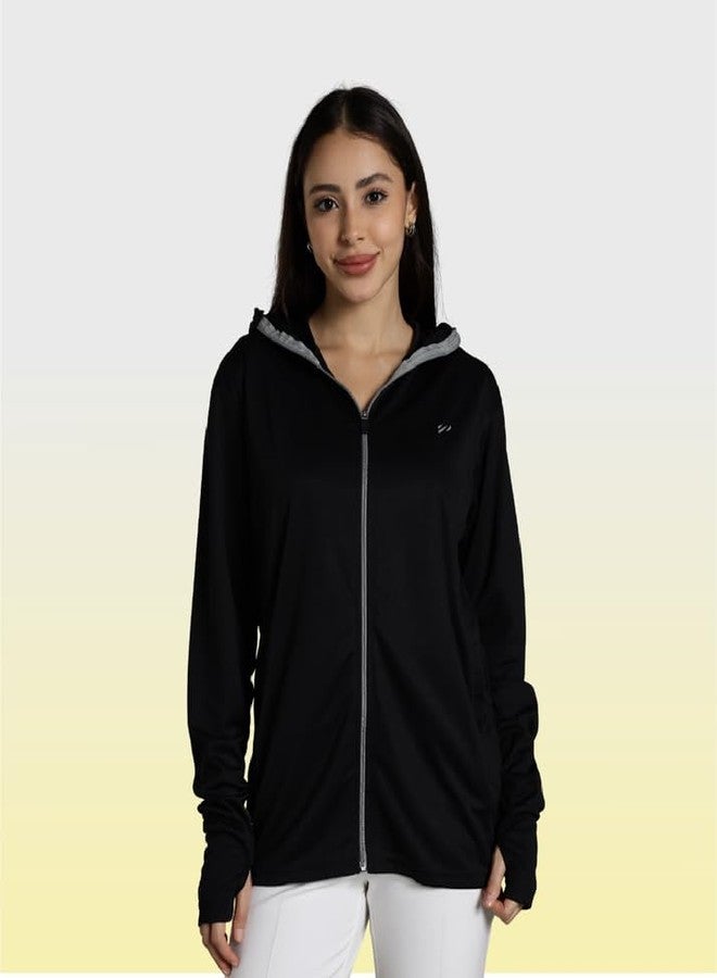BLUE TYGA Women's Nylon Sunscreen Jacket 2.0 - Advanced Protection from Sun & Pollution - UPF 50+ Protection, Standard Length, Black, Medium - Image 2