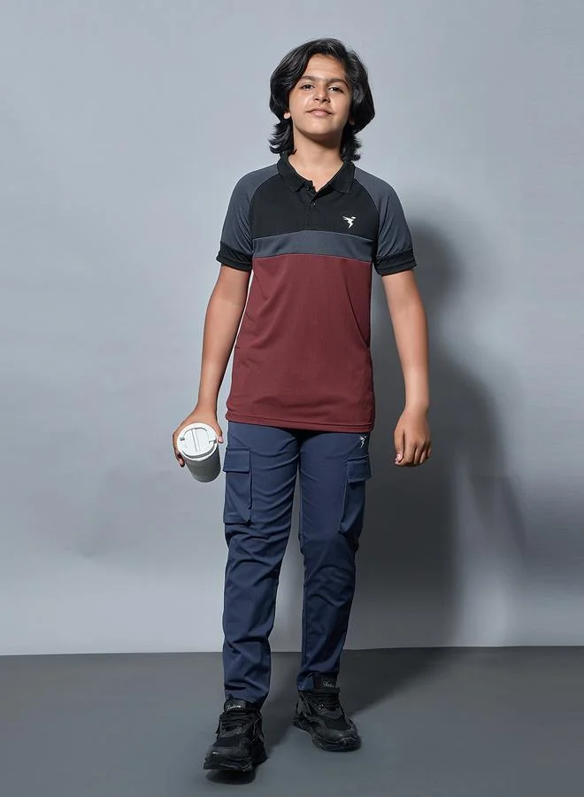 Technosport Technosport Boys Color Block Slim Fit Polo Sports T-Shirt
