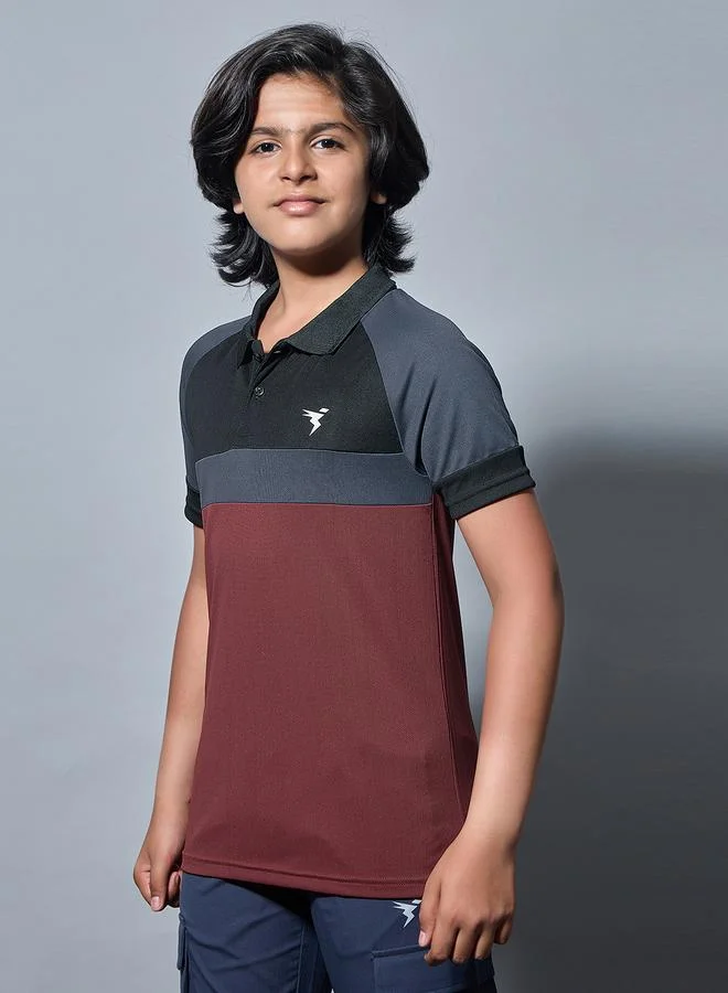 Technosport Technosport Boys Color Block Slim Fit Polo Sports T-Shirt