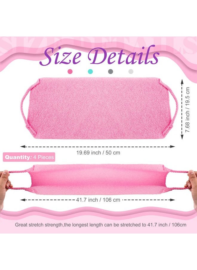 Moukeren - Exfoliating Back Scrubber with Handles 4 Pack Nylon Back Exfoliator Extended Length Washers Scrubbers Stretchable Pull Strap Exfoliating Washcloth(Dark Blue, Gray, Beige, Pink) - Image 1