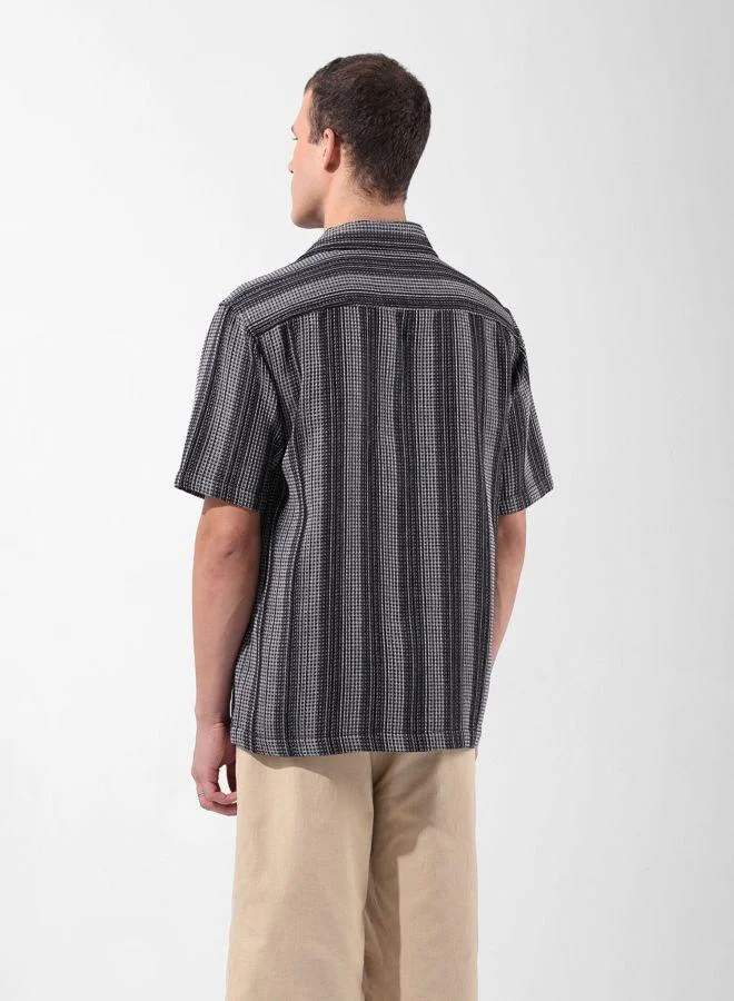 The Indian Garage Co Men Relaxed Fit Checked Cuban Collar Half Sleeves Shirt