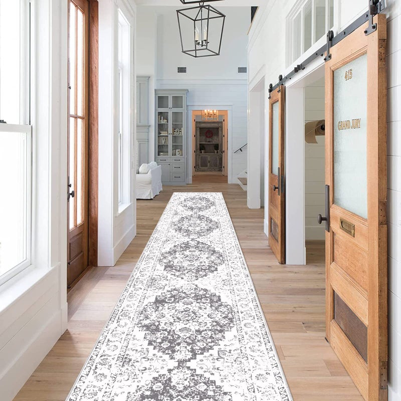 PAUWER Pauwer Hallway Runner Rug 2x10 Long Washable Kitchen Rugs Runner Farmhouse Vintage Medallion Area Rug Carpet Soft Throw Rugs for Bedroom Non Slip Floor Runner for Entryway Laundry
