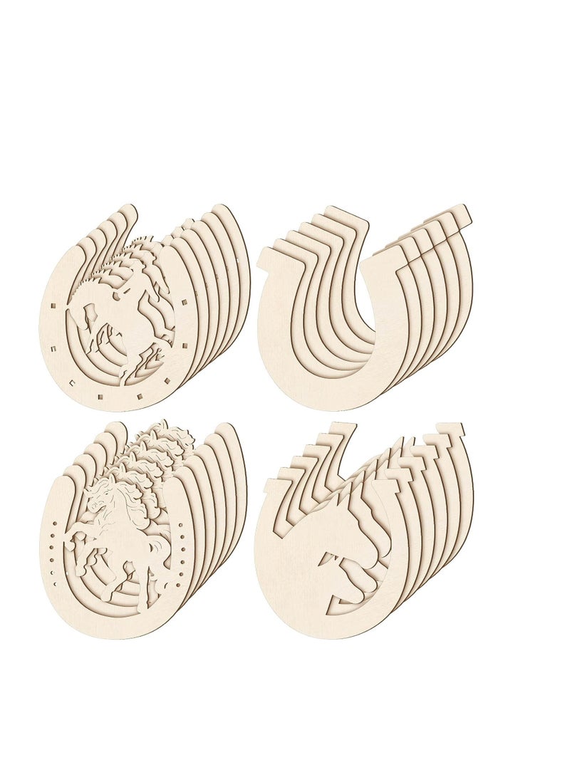 48 Pcs Unfinished Wooden Horseshoe Cutouts for DIY Crafts, 4 Styles Perfect for Kids' Home Decor, Parties, Weddings and Birthdays - Image 1