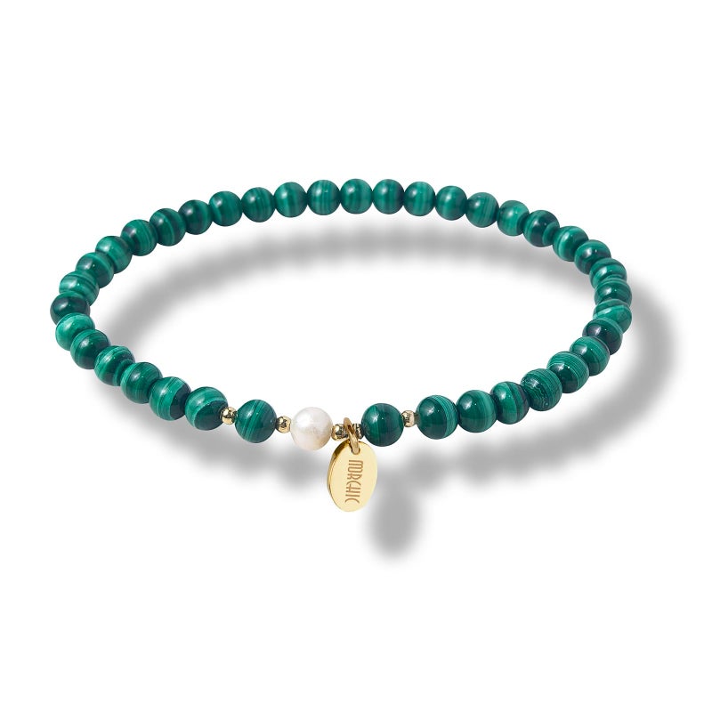 Morchic 4mm Natural Malachite Gemstone Beads Stretch Bracelet for Women, With Freshwater Pearls, Energy Gem Birthday Gift for Her 7.2â€ - Image 1