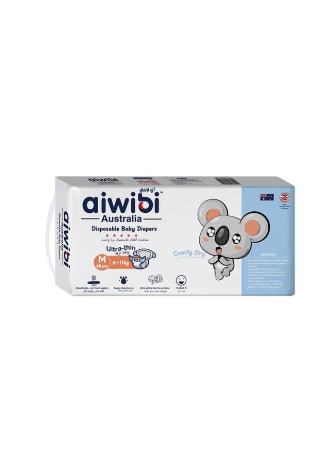 aiwibi حفاضات أطفال أيويبي فائقة النحافة والراحة، ناعمة للغاية وفائقة النحافة، حفاضات مضادة للتهيج، امتصاص فائق، حزام خصر مرن 360 درجة (ميديم، 48، عدد) 