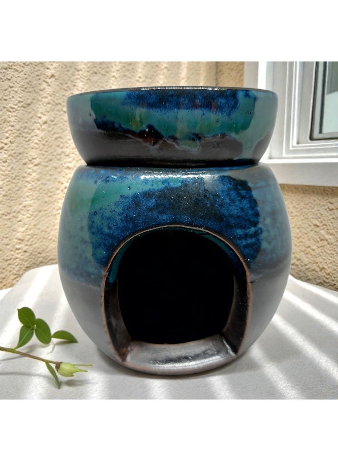 Handmade ceramic diffuser, set of two, artistic design in shades of blue and black, holder for candles and essential oils, distinctive artistic design - Image 1