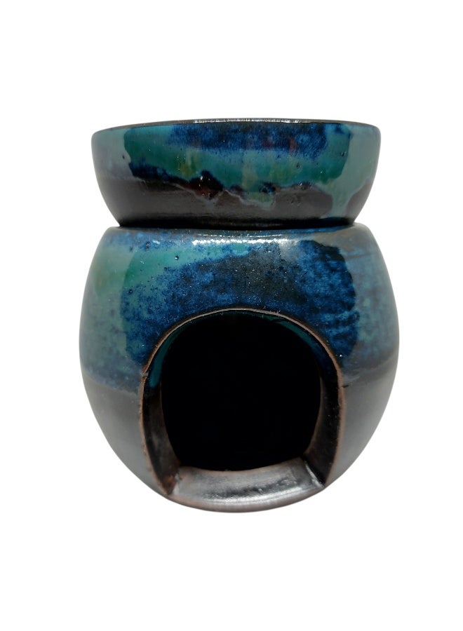 Handmade ceramic diffuser, set of two, artistic design in shades of blue and black, holder for candles and essential oils, distinctive artistic design - Image 2