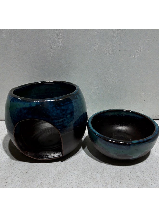 Handmade ceramic diffuser, set of two, artistic design in shades of blue and black, holder for candles and essential oils, distinctive artistic design - Image 4