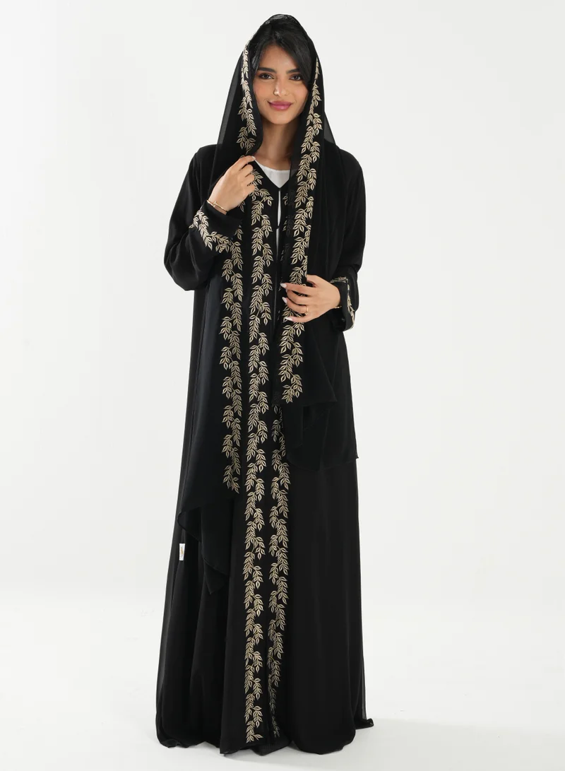 Rosette Abaya Abaya with Embroidery Beige style with Shella Matching