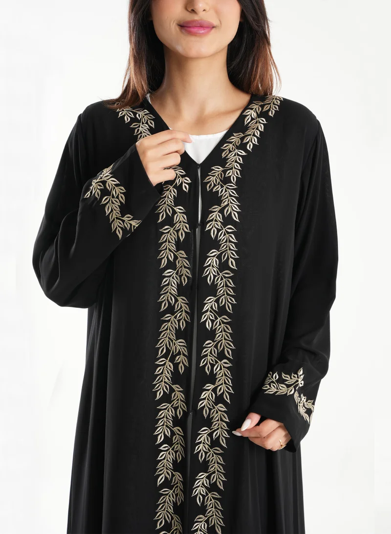 Rosette Abaya Abaya with Embroidery Beige style with Shella Matching