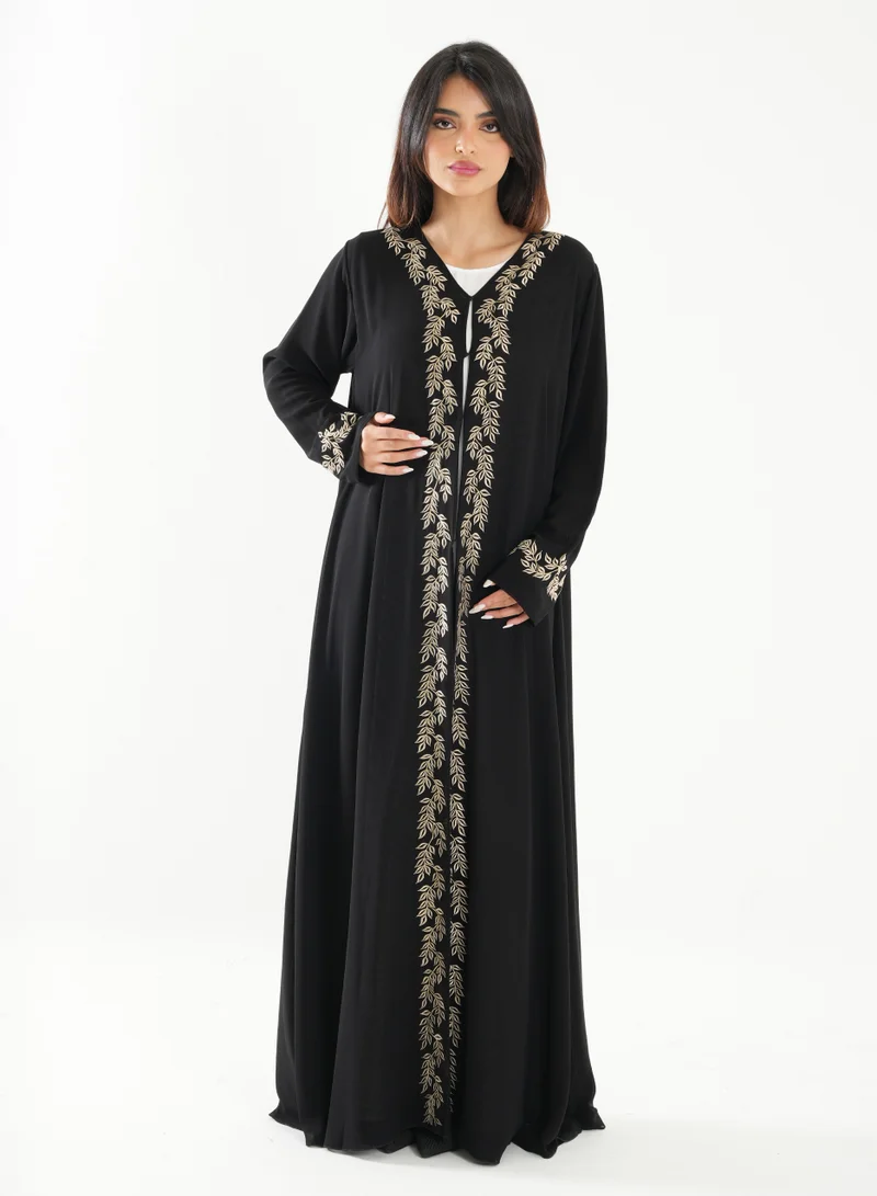 Rosette Abaya Abaya with Embroidery Beige style with Shella Matching