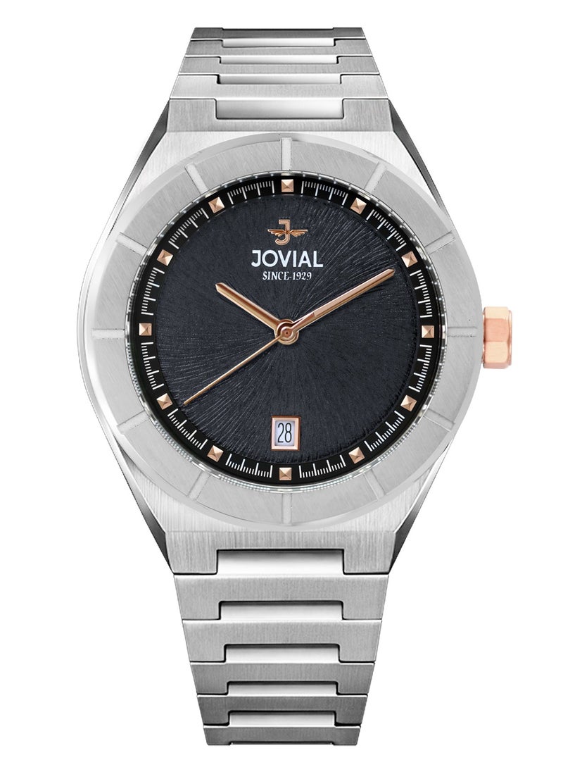 Jovial JOVIAL 1537GSMQ03E Men's Fashion Watch Stainless Steel Band Watch,40mm, Black Dial  - Image 1