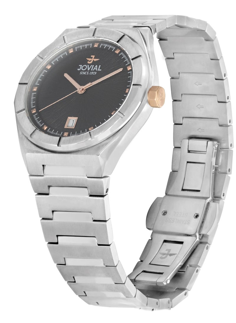 Jovial JOVIAL 1537GSMQ03E Men's Fashion Watch Stainless Steel Band Watch,40mm, Black Dial  - Image 2