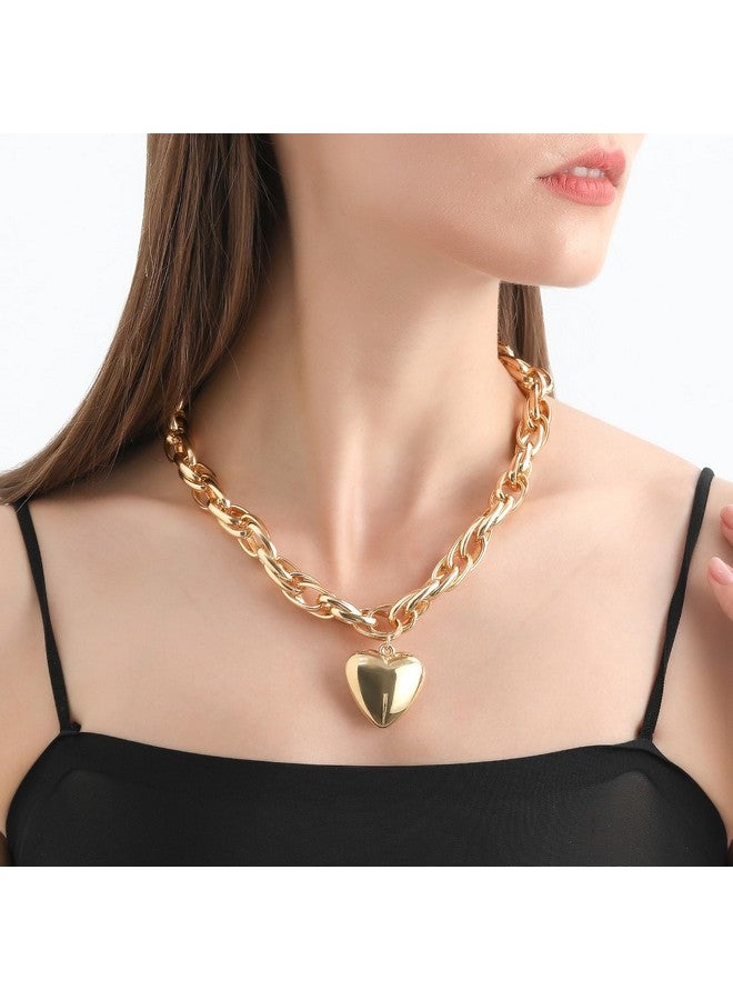 FUTIMELY Chunky Gold Heart Pendant Necklaces,14K Gold Punk Puffy Love Thick Chain Choker Necklaces, Charm Statement Jewelry Gifts For Women Teen Girls (Gold) - Image 2