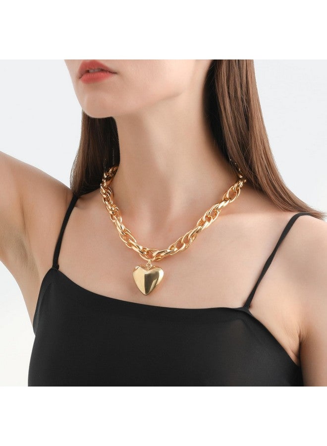 FUTIMELY Chunky Gold Heart Pendant Necklaces,14K Gold Punk Puffy Love Thick Chain Choker Necklaces, Charm Statement Jewelry Gifts For Women Teen Girls (Gold) - Image 3