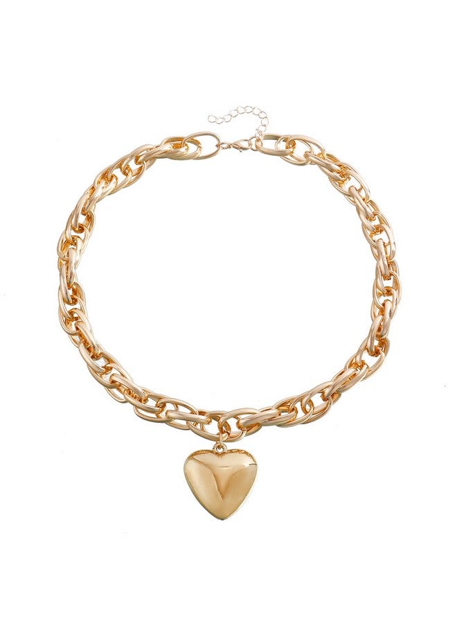 FUTIMELY Chunky Gold Heart Pendant Necklaces,14K Gold Punk Puffy Love Thick Chain Choker Necklaces, Charm Statement Jewelry Gifts For Women Teen Girls (Gold) - Image 1